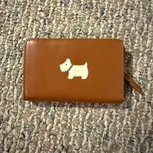 RADLEY London Applique SCOTTIE DOG Leather Wallet Med Zip Tan Brown 5.5”x3.5”